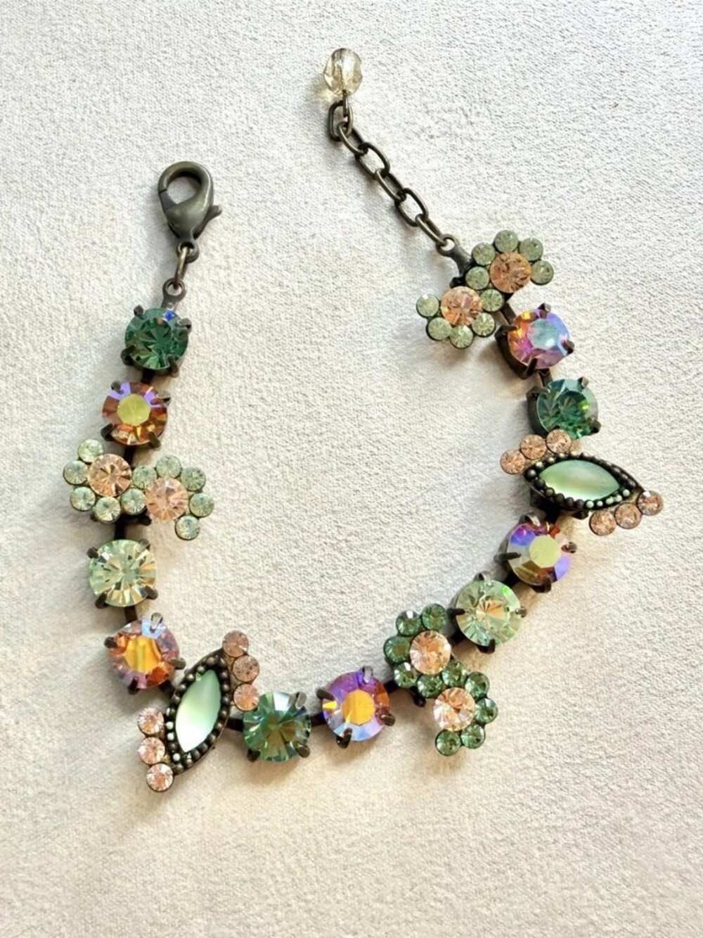 Vintage Sorrelli Style Crystal Bracelet AB Rhinestone Floral Link